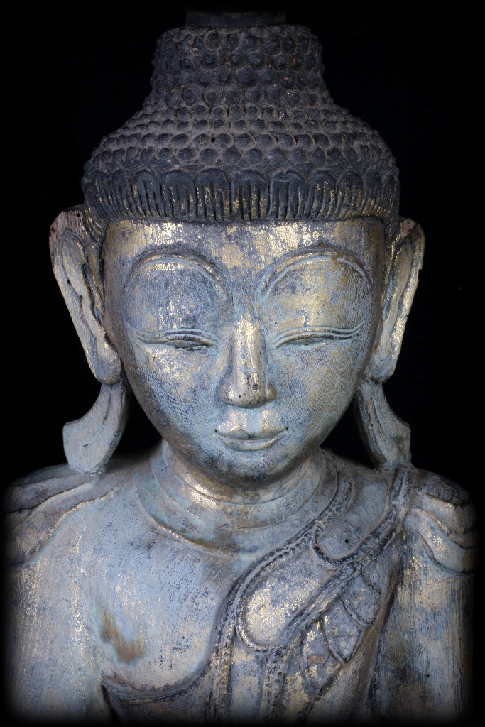 Extremely Rare 18C Wood Burma Ava Buddha #A086